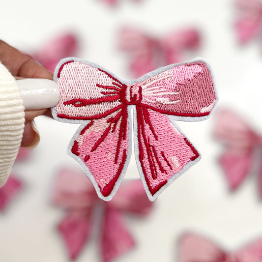 Pink Bow Embroidered Patch