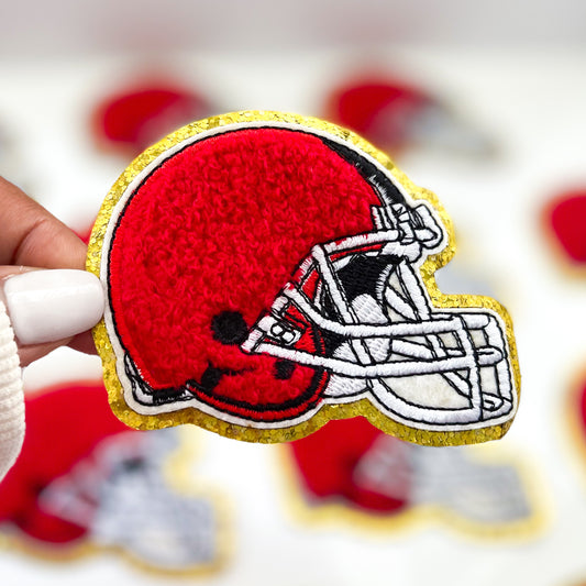 Red Chenille Football Helmet Patch