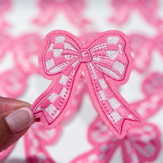 Pink Checkered Embroidered Bow