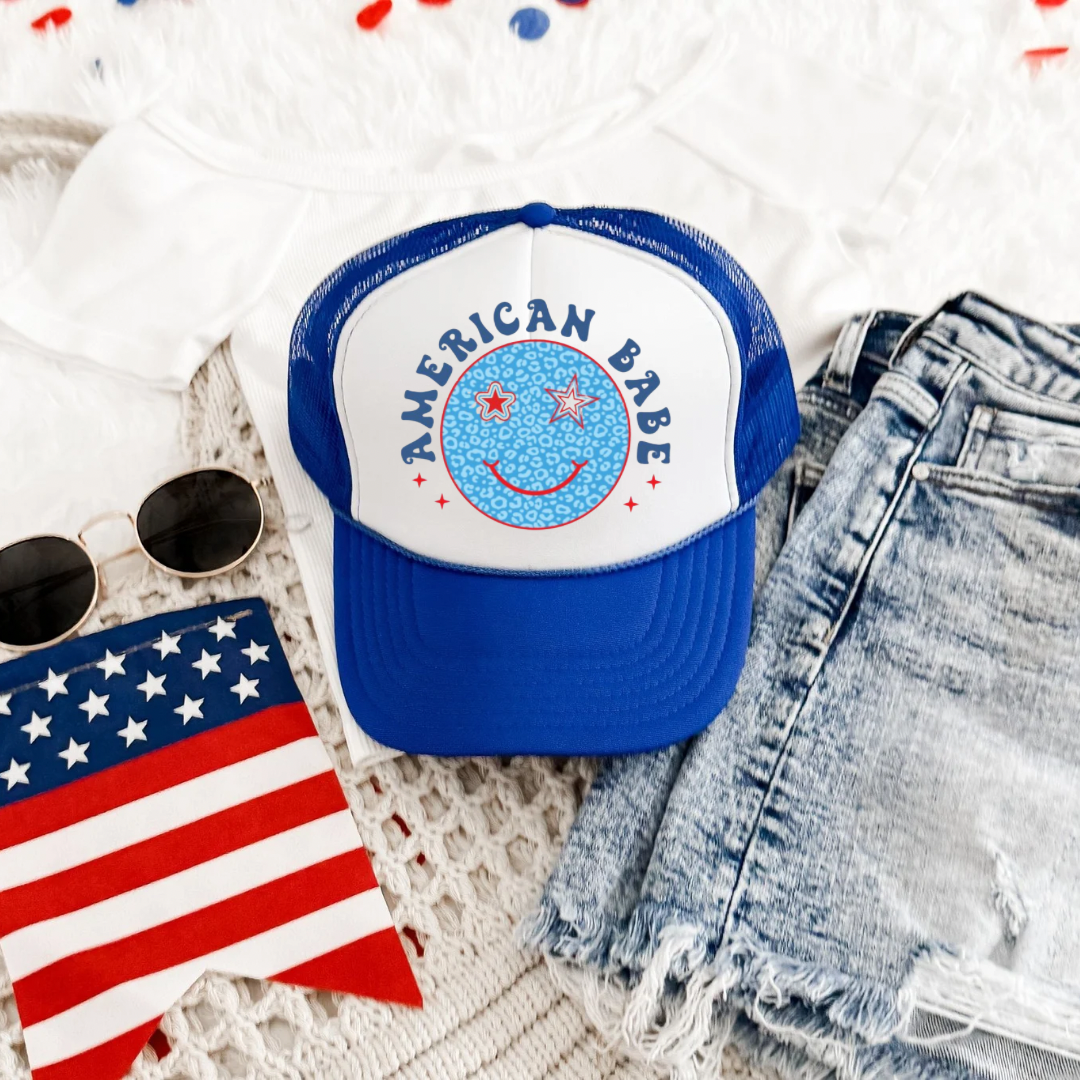 Smiley American Babe 4th Of July Trucker Hat