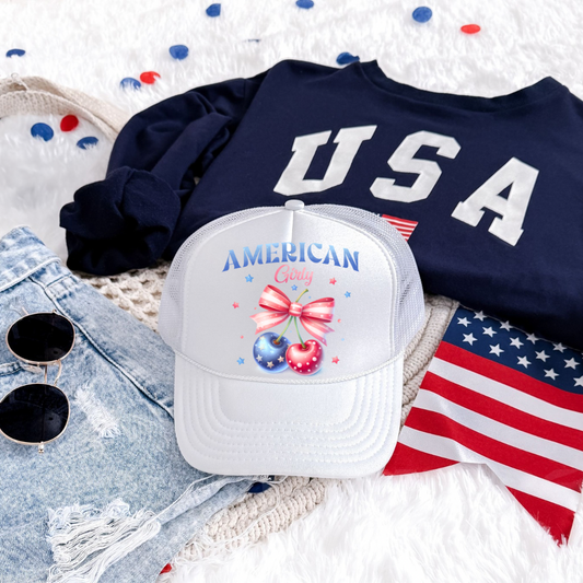 Cherry Coquette American Girly 4th Of July Trucker Hat