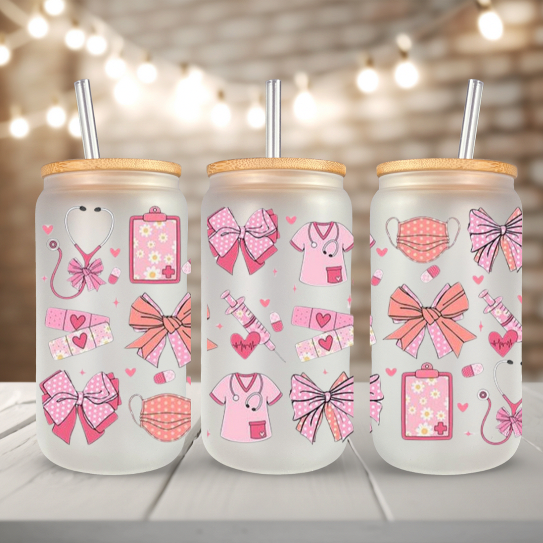 Pink Nurse Coquette 16 oz Cup Wrap – Cute Medical Girl Aesthetic for Cold Cups