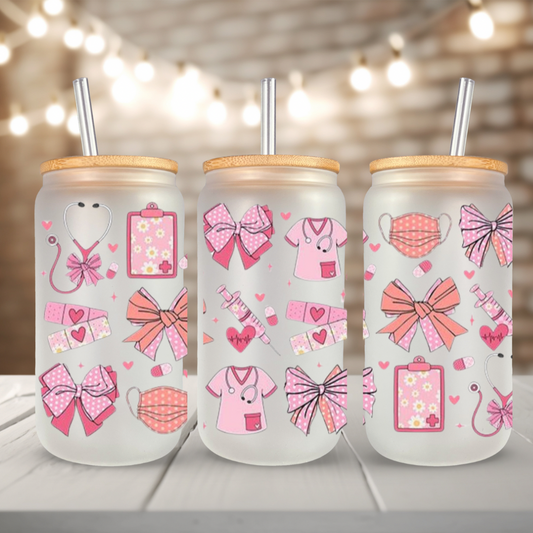 Pink Nurse Coquette 16 oz Cup Wrap – Cute Medical Girl Aesthetic for Cold Cups
