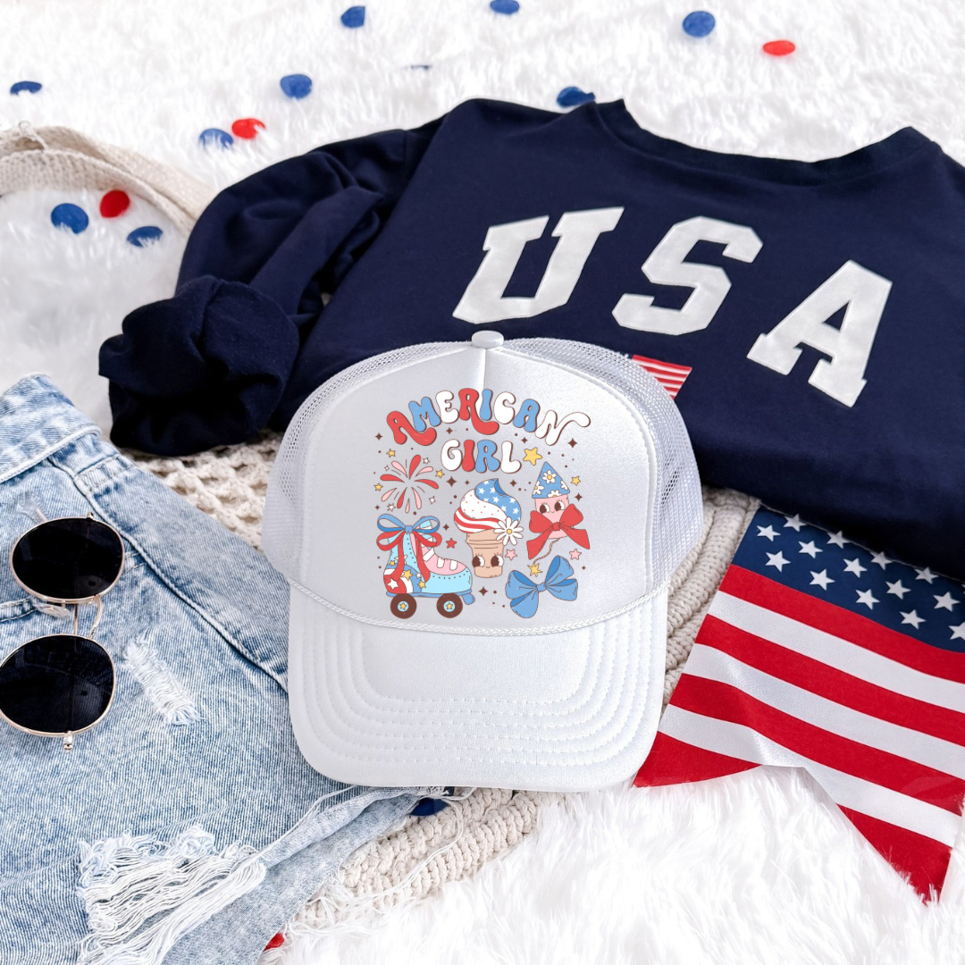 Roller Skate American Girl Patriotic Trucker Hat