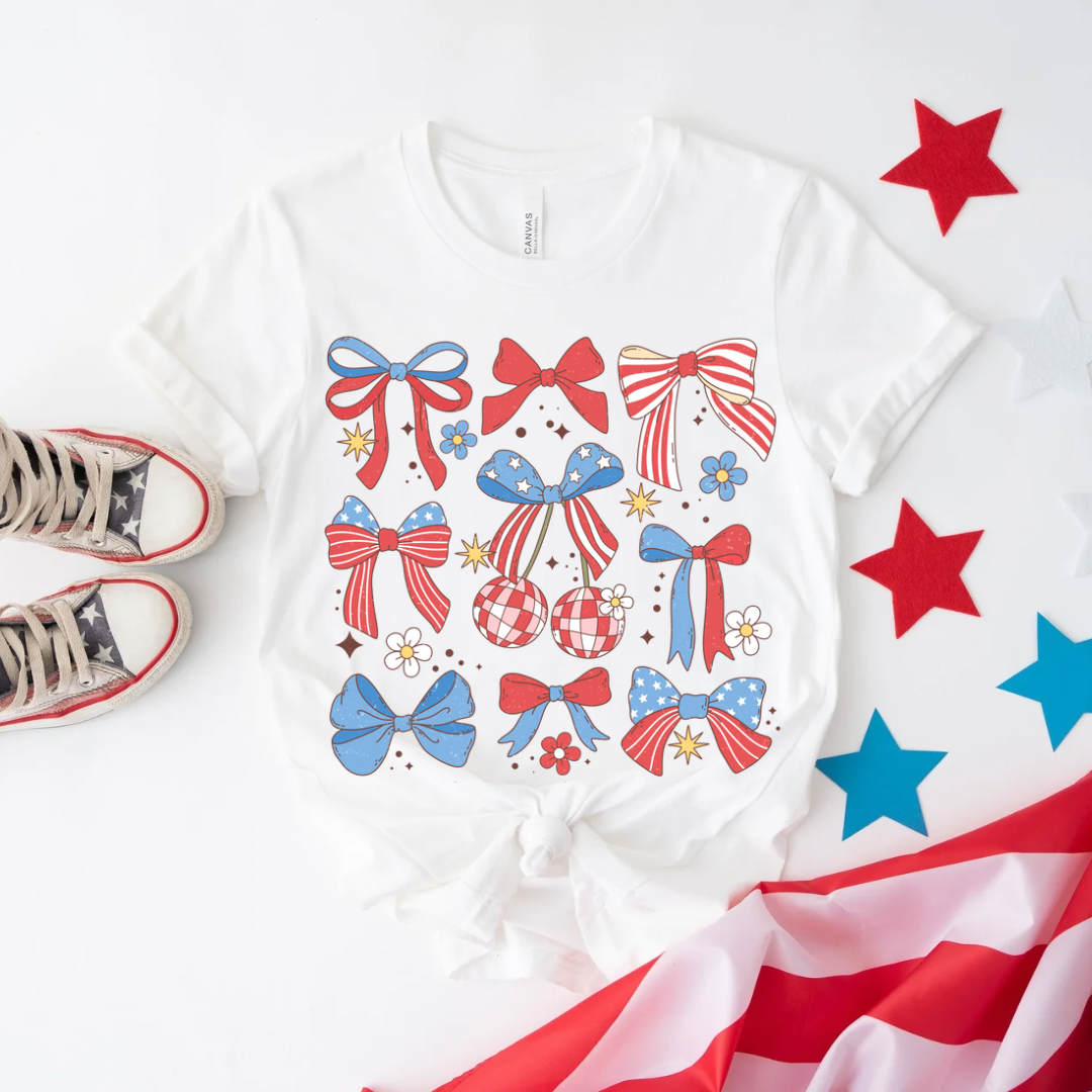 Girls Coquettes & Cherry 4th Of July Patriotic Tee