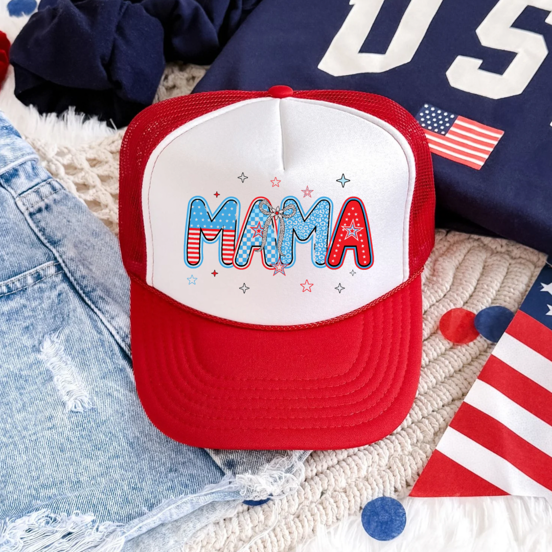 Mama Coquette 4th Of July Trucker Hat – Vintage USA Flag Cap for Proud American Moms