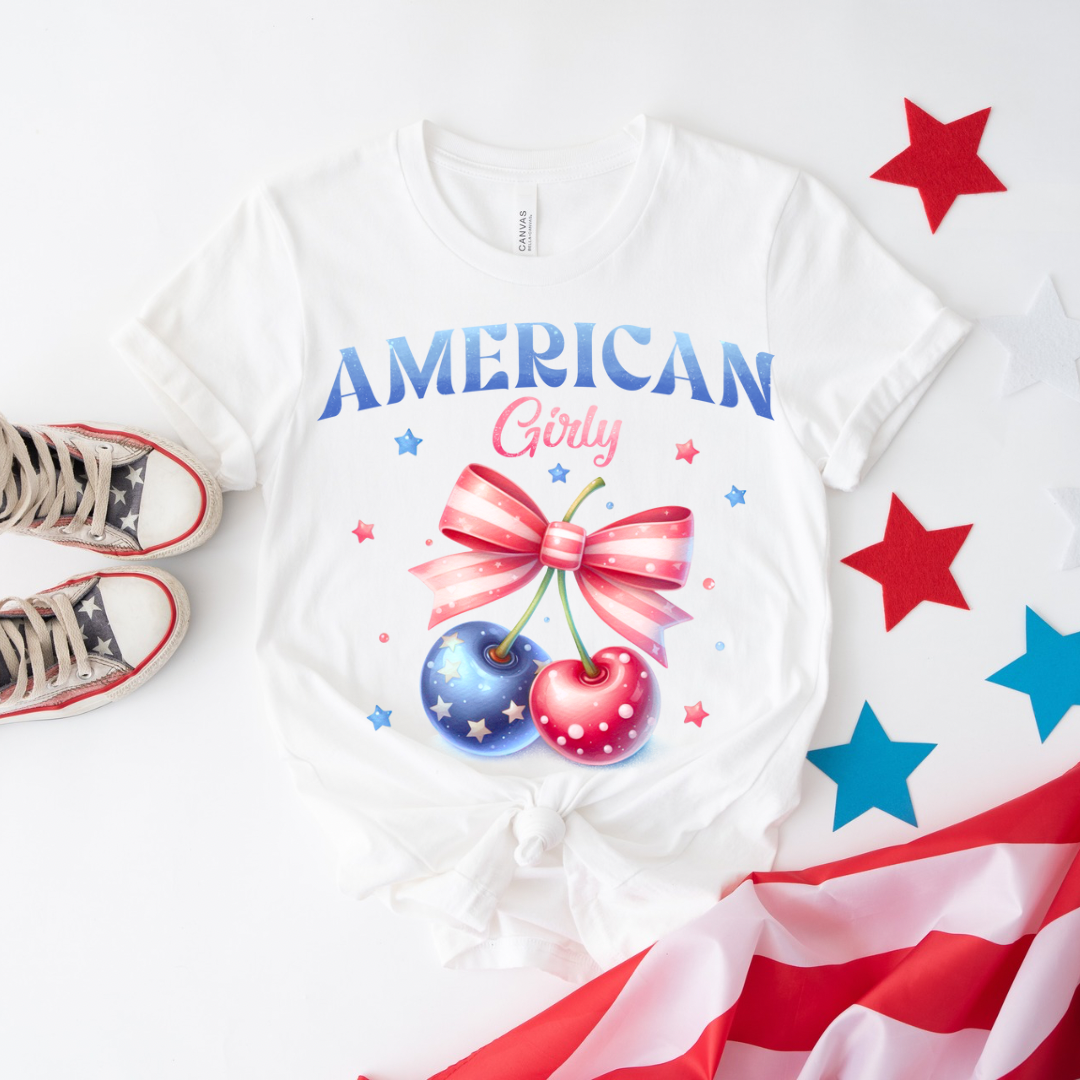 American Girly Cherry 4th Of July T-Shirt - Cute & Patriotic