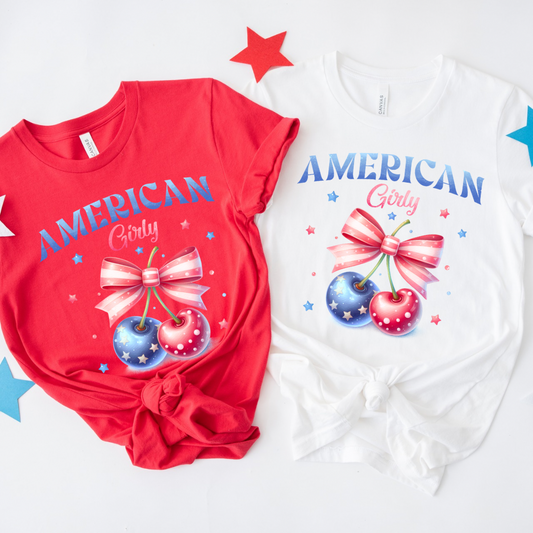 American Girly Cherry 4th Of July T-Shirt - Cute & Patriotic