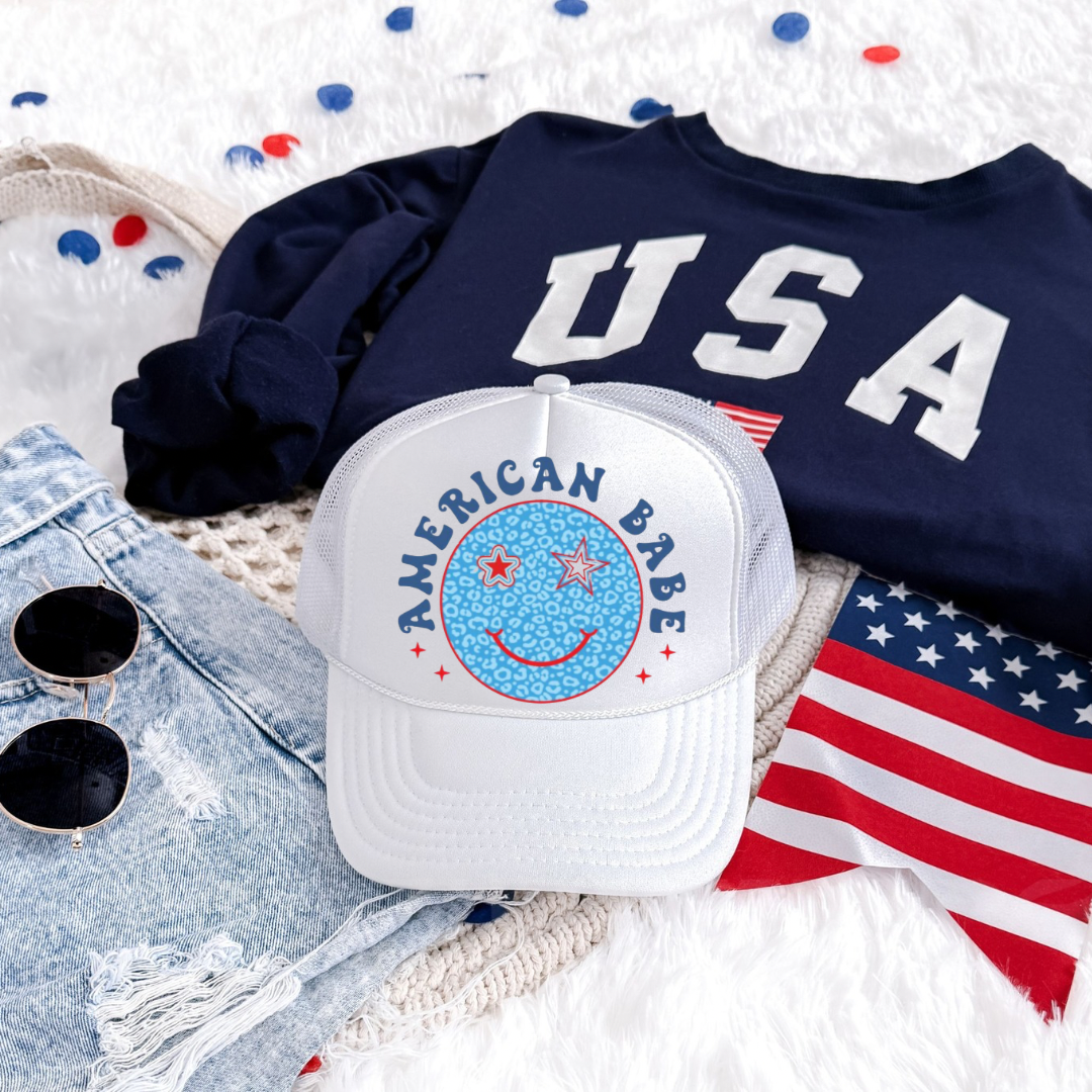 Smiley American Babe 4th Of July Trucker Hat