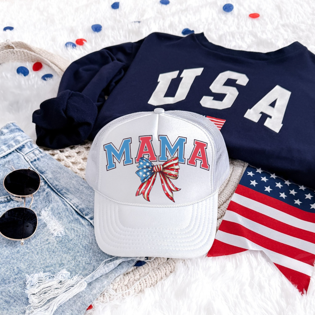 American MAMA Coquette Trucker Hat – Patriotic Edition