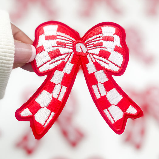 Red Checkered Embroidered Bow