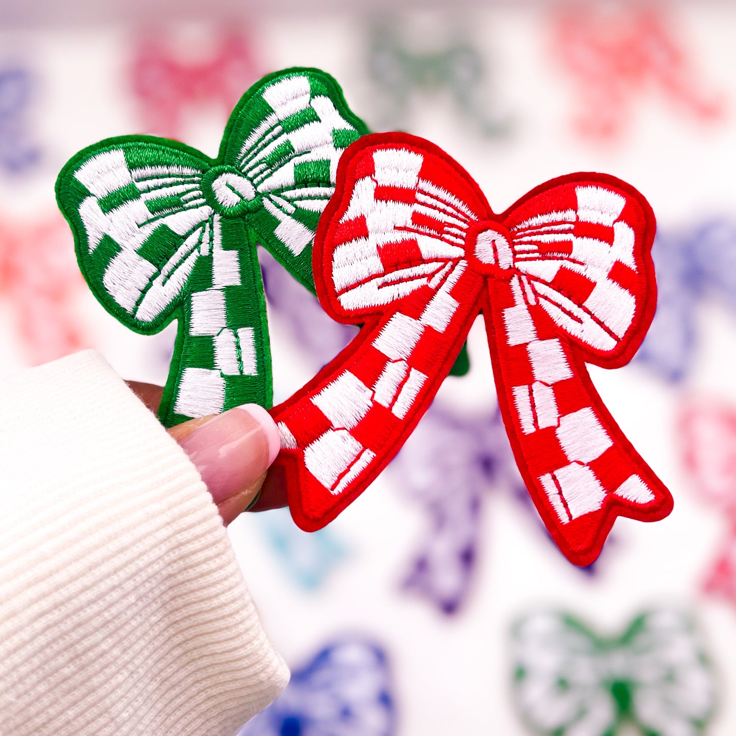 Red Checkered Embroidered Bow