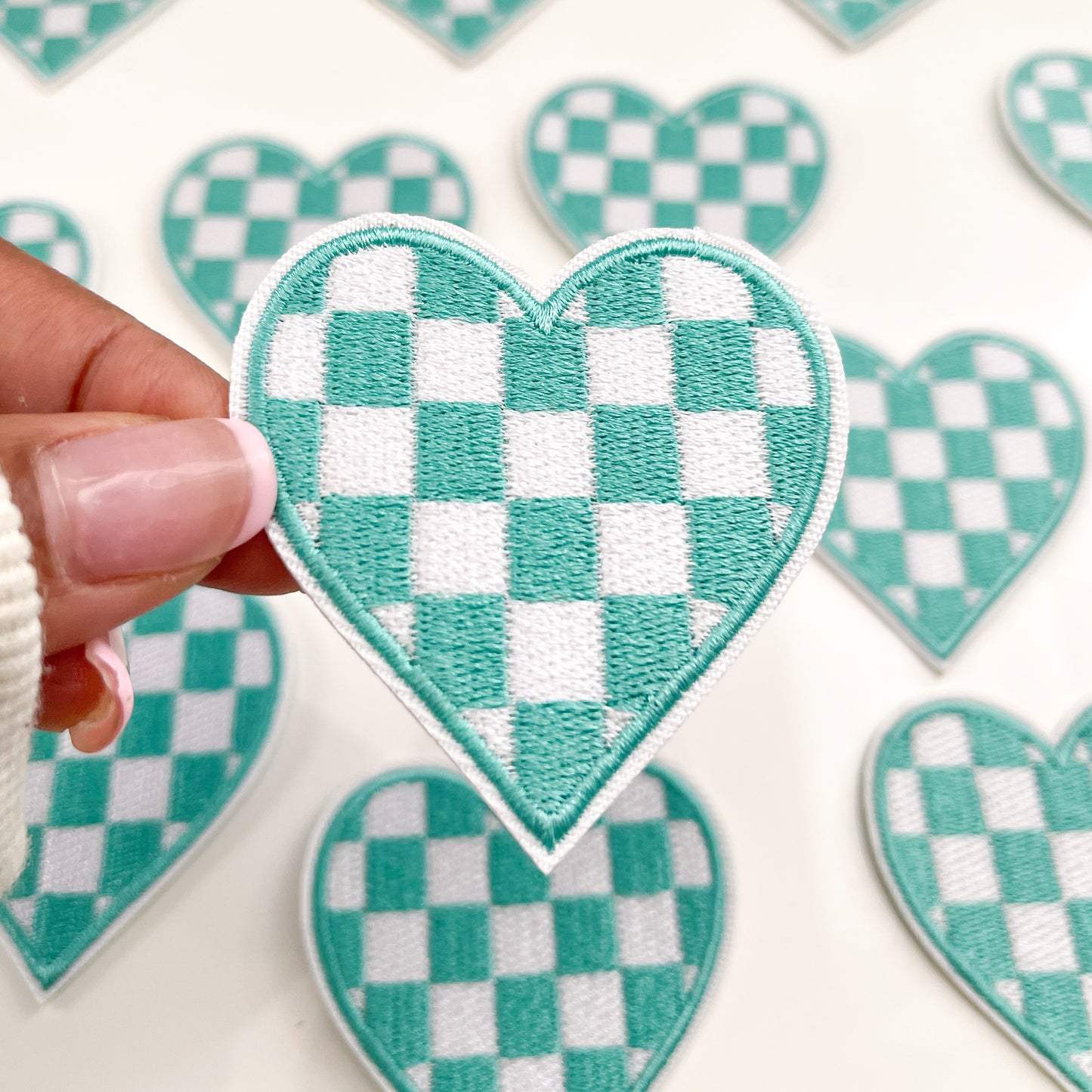 Green & White Checkered Embroidered Patch