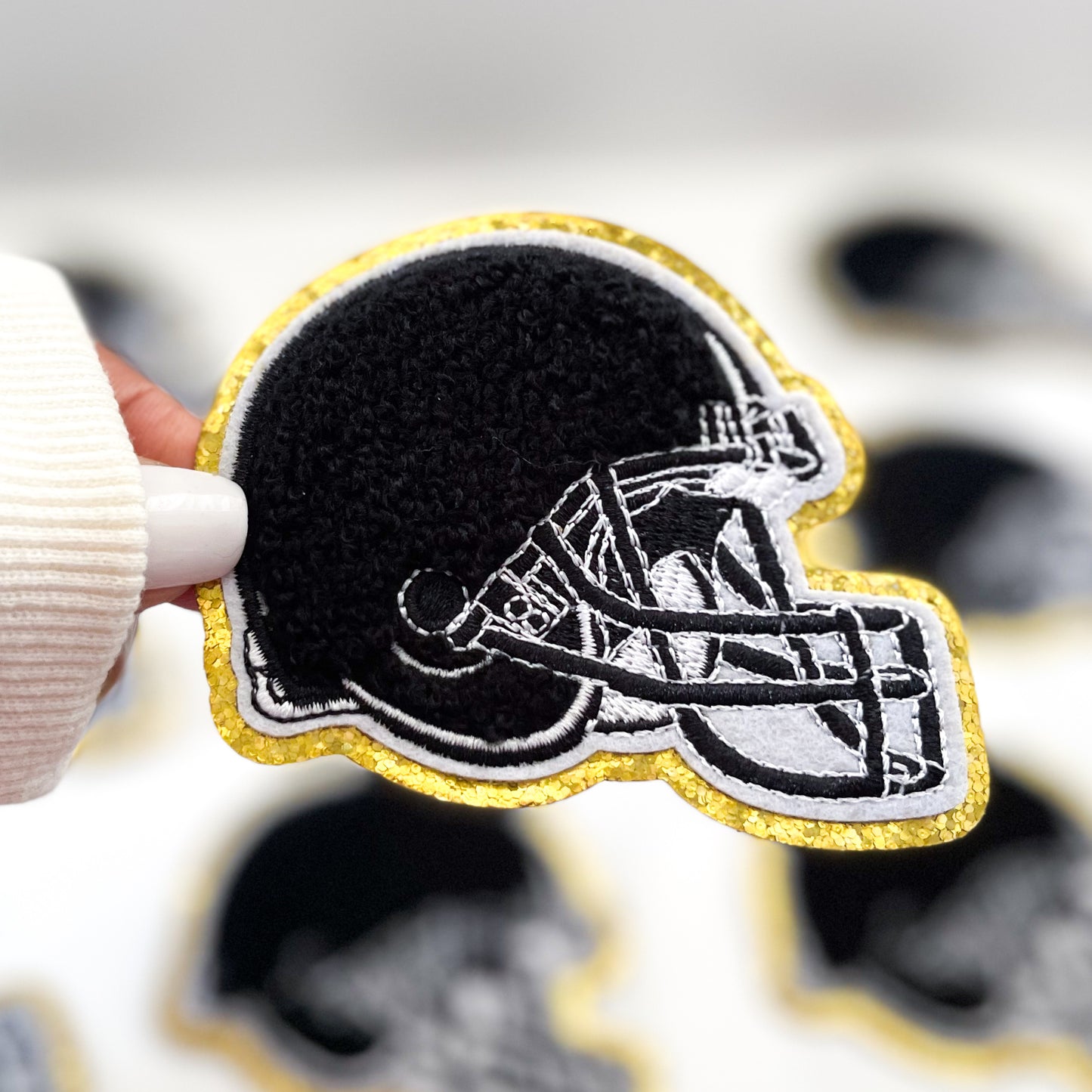 Black Football Helmet Chenille Patch