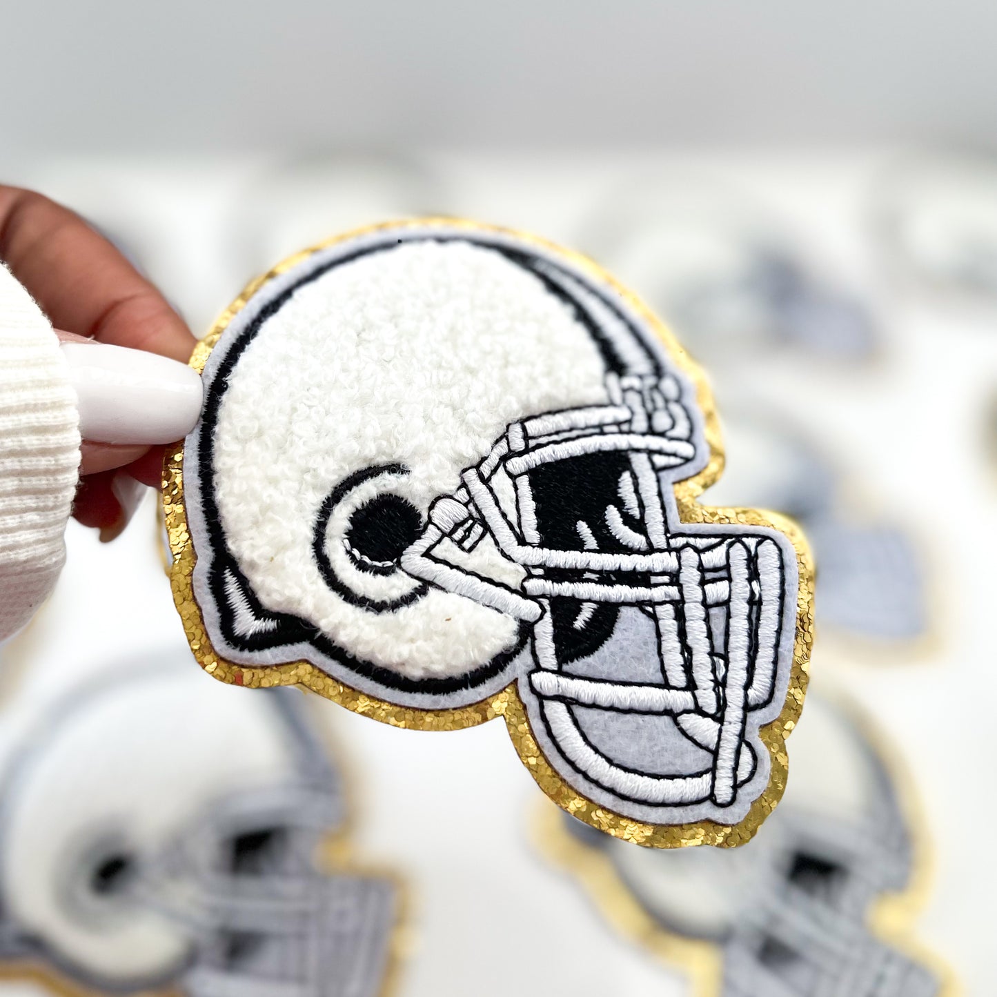 White Chenille Football Helmet Patch