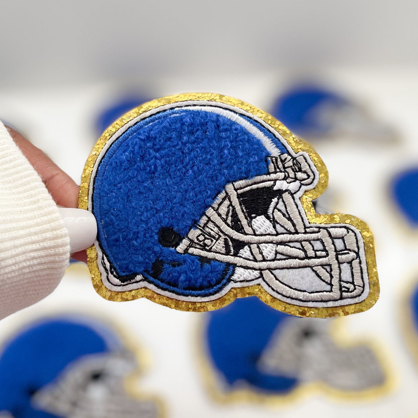 Blue Football Helmet Chenille Patch