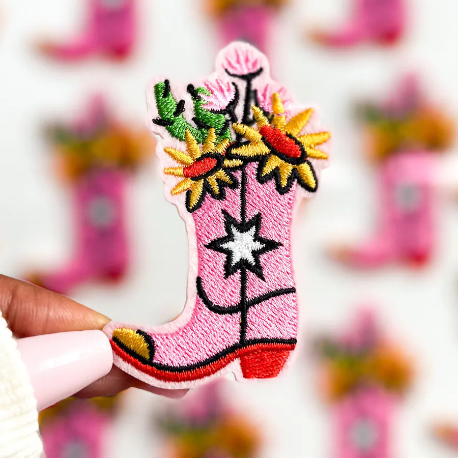 Boots and Flower Embroidered Patch