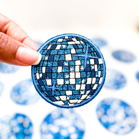 Blue Disco Ball Embroidered Patch