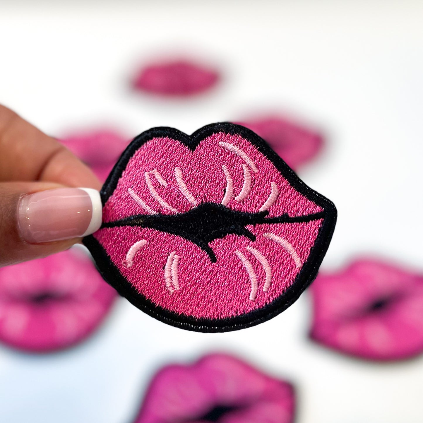 Pink Lips Embroidered Patch