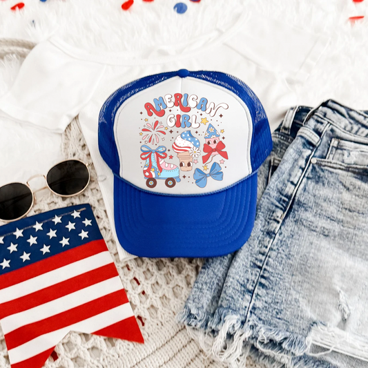 Roller Skate American Girl Patriotic Trucker Hat