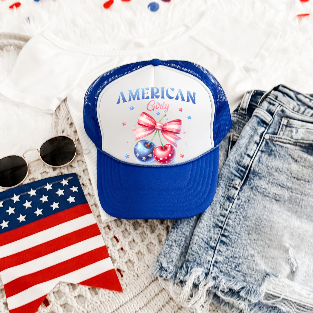 Cherry Coquette American Girly 4th Of July Trucker Hat