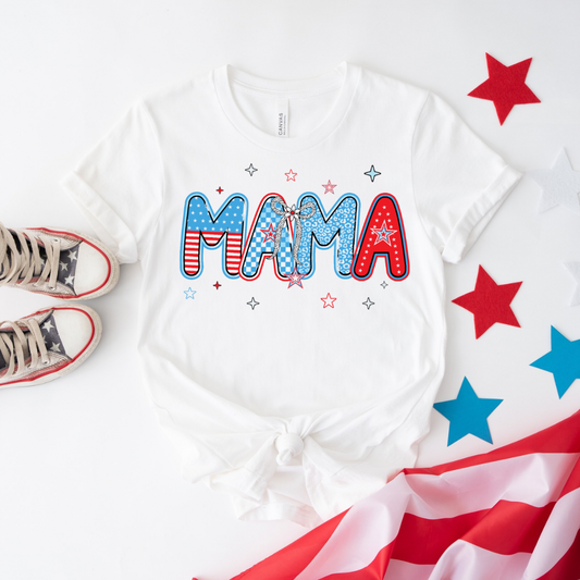 Mama Pattern Coquette Red Whit & Blue Shirt