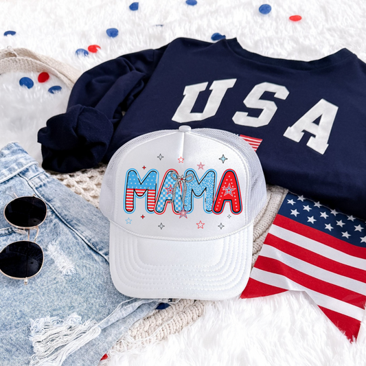 Mama Coquette 4th Of July Trucker Hat – Vintage USA Flag Cap for Proud American Moms